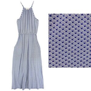 Synergy Organic Maxi Dress XS Halter Recycled Stretch Blue White Scallop Print